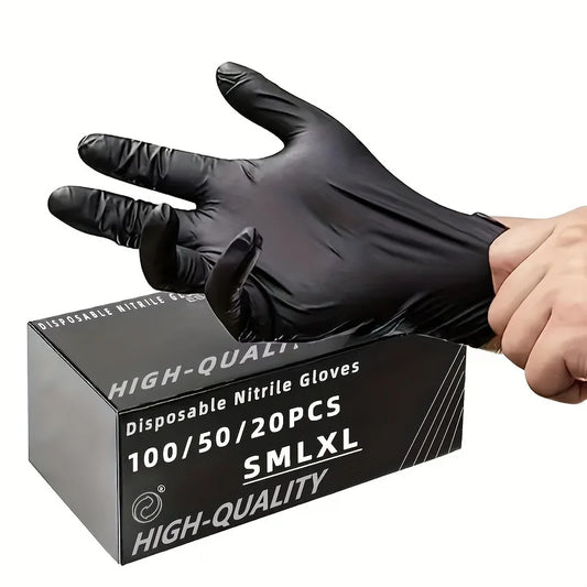 Black Nitrile Gloves - 100/50/20PCS Thickened Disposable Gloves for Cleaning, Hairdressing, Waterproof Dishwashing, and Tattoo Use