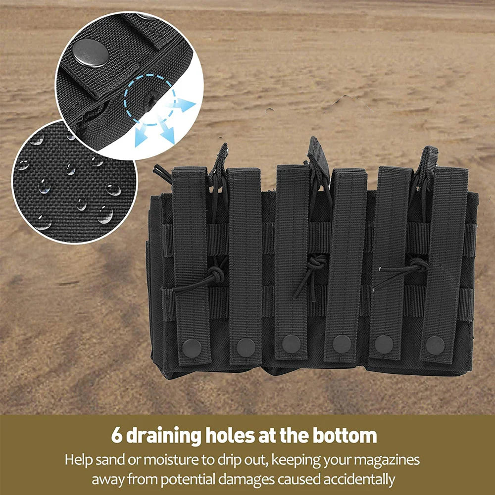 Tactical Molle Triple Magazine Pouch - Double-Layer Cartridge Holder for M4, M14, M16, AK, AR, Universal Mag Pouches