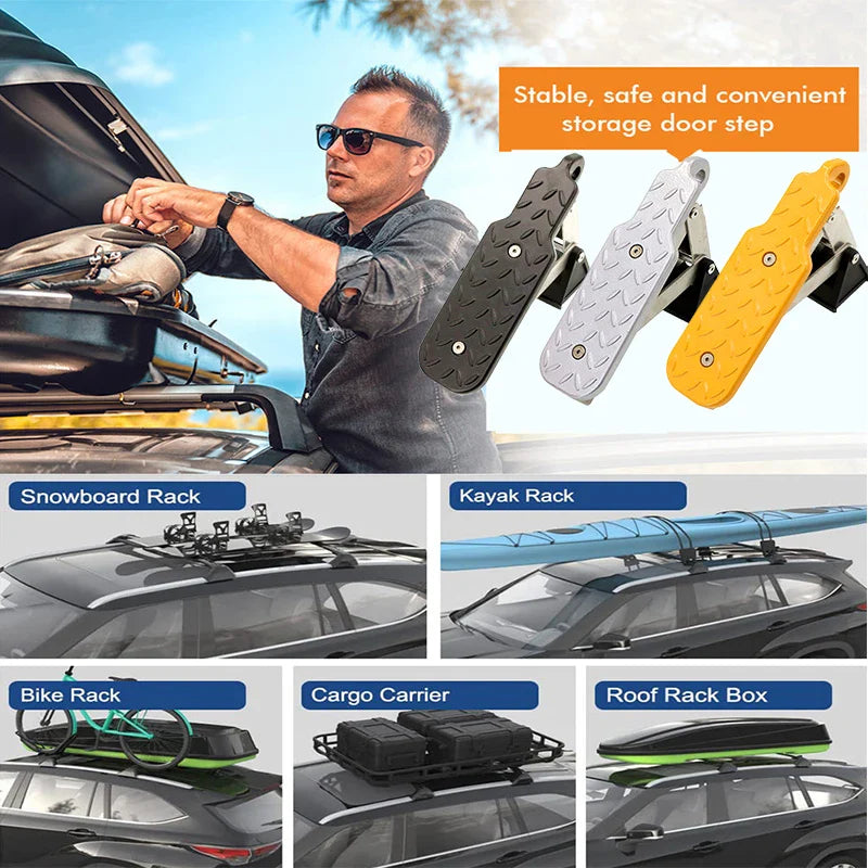 Universal Aluminum Car Roof Rack Step | 440 Lbs Load Capacity | Fits Most SUVs & Pickups | Rooftop Up Hook Stand Pedals for Easy Access