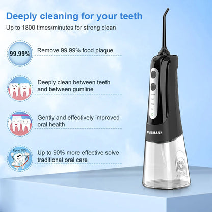 INSMART Portable Oral Irrigator – 300ml Waterproof Dental Water Flosser for Teeth Cleaning & Whitening
