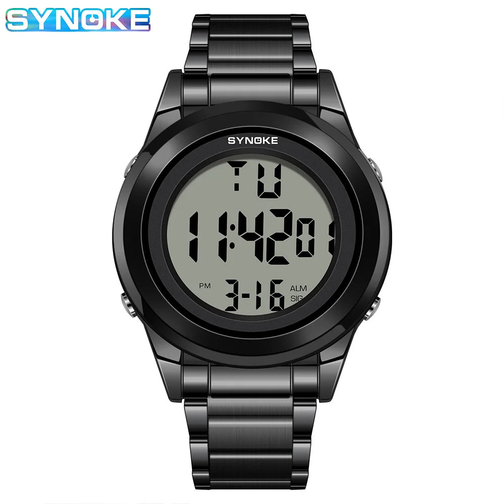 Men's Top Luxury Sports Watch – Stainless Steel Strap, Waterproof Digital Wristwatch with Backlight & Alarm