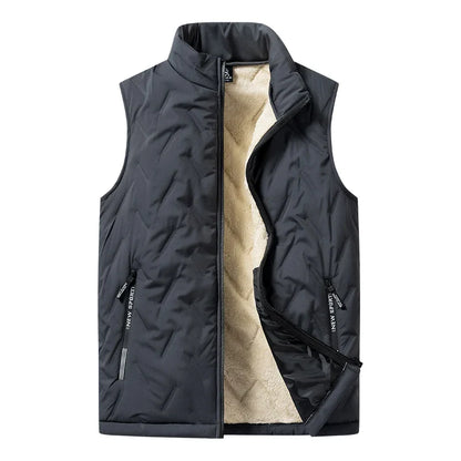 Men’s Autumn & Winter Cotton Vest Jacket – Casual Warm Sleeveless Top with Standing Collar, Plus Size Multifunctional Outerwear