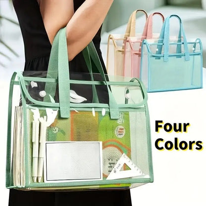 Large Capacity Waterproof Handheld Study Bag – Transparent PVC Exam & Test Paper Storage for Elementary School