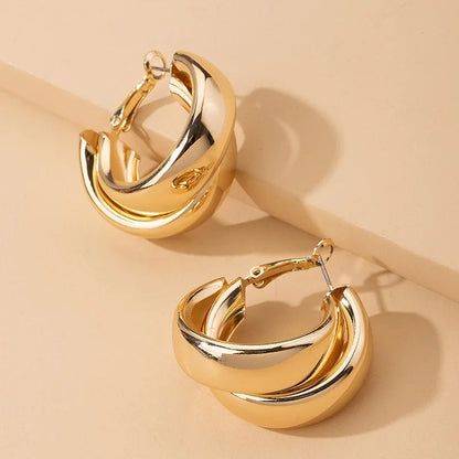 Gold Chunky Hoop Earrings for Women – Stainless Steel Double Ring Statement Jewelry