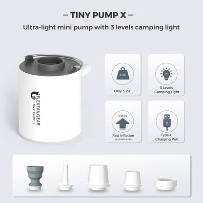 FLEXTAILGEAR Tiny Pump X – Portable Rechargeable Camping Air Pump with 1300mAh Battery for Pool Floats, Air Mattresses & Vacuum Bags