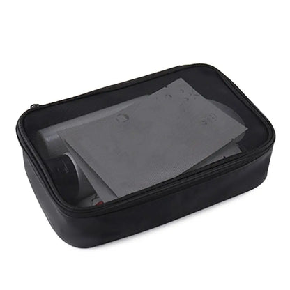 Women’s Solid Color Makeup Bag – Mesh Transparent Zipper Cosmetic Pouch, Portable Mini Wash Storage for Travel