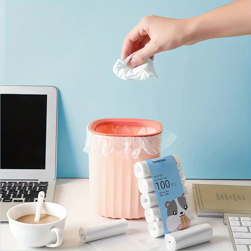 100PCS Mini Garbage Bags – Thick Disposable Plastic Trash Bags for Desktop, Household & Car Use