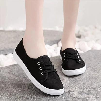 Lady Classic Round Toe White Canvas Shoes | Comfortable Lace-Up Street Sneakers for Students