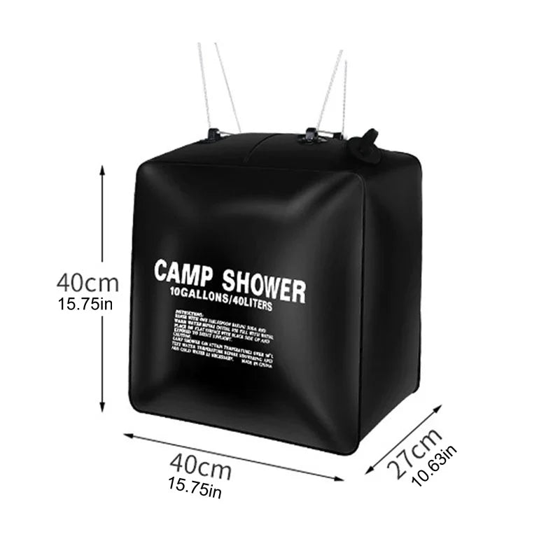 40L Solar Power Camping Shower Bag: Fast Heating Shower Head - Water Storage Bag for Camping, Fishing, Hiking, Bathing