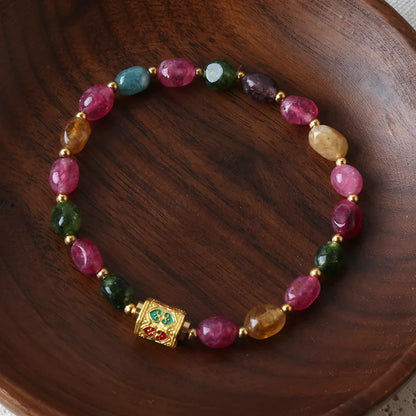 Bohemian Natural Tourmaline Beaded Necklace – Handmade with Stainless Steel Tibetan Pendant, Party Jewelry Gift
