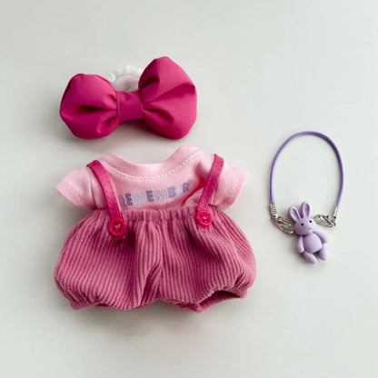 Original 17cm Labubu Doll Clothes — Macaron Cute Outfit with Hair Accessories, DIY Plush Doll Gift