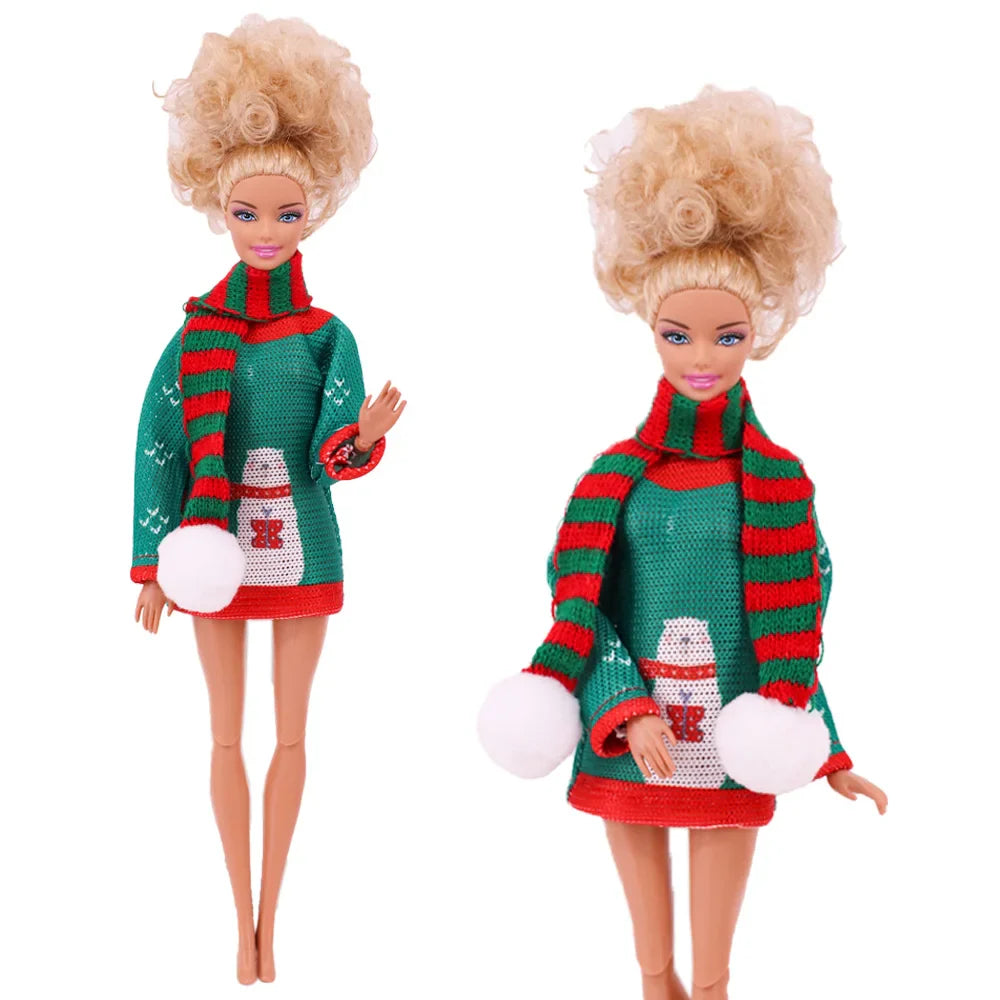 Doll Christmas Sweater & Scarf – 11.8 Inch 1/6 BJD Doll Clothes Accessories for Girls