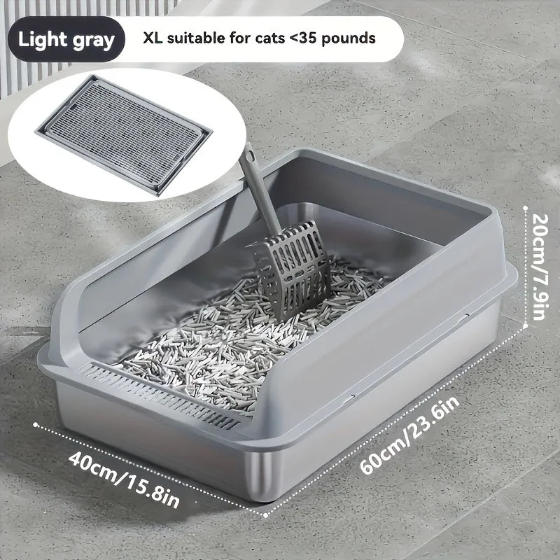 KEMORELA Extra Large Stainless Steel Cat Litter Box with Lid – Enclosed, High-Sided, Leak-Proof Litter Pan with Cat Litter Mat