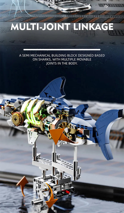 Mechanical Shark & Sea Life Building Blocks Set – Crocodile, Parrot, Mantis, Frog, Manta Ray Toy for Kids