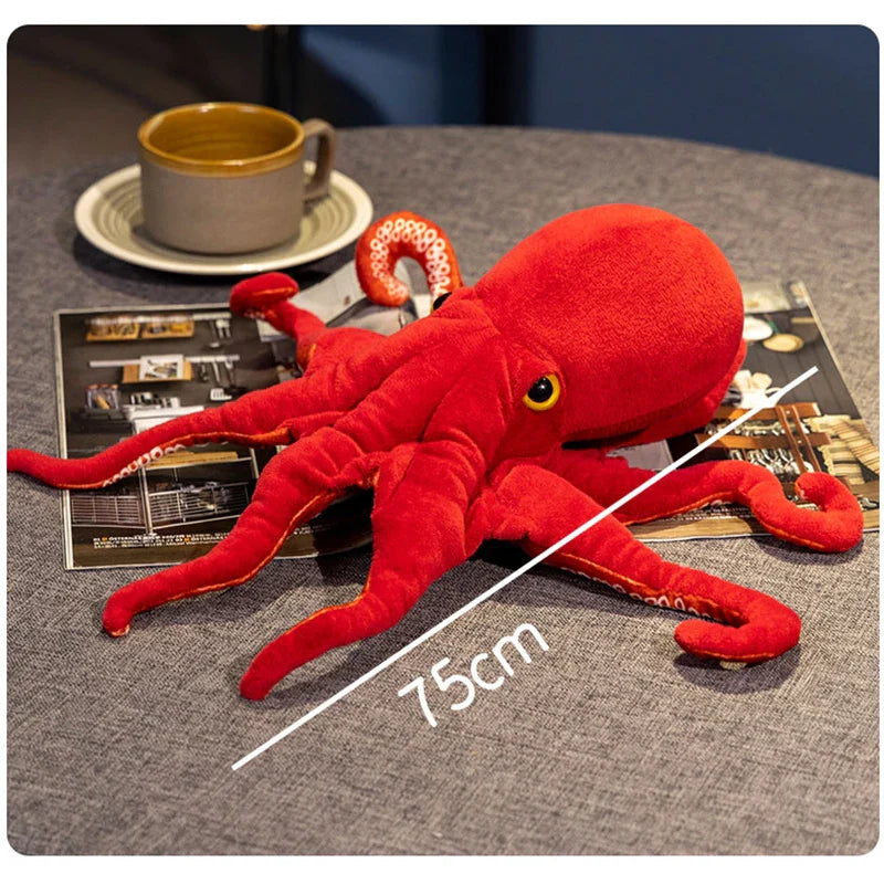 Lifelike Octopus Plush Toy — 40-75cm Red Stuffed Sea Animal Doll for Kids Gifts