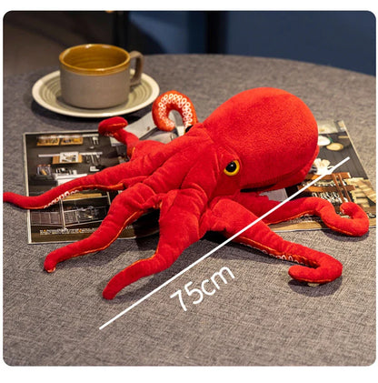 Lifelike Octopus Plush Toy — 40-75cm Red Stuffed Sea Animal Doll for Kids Gifts