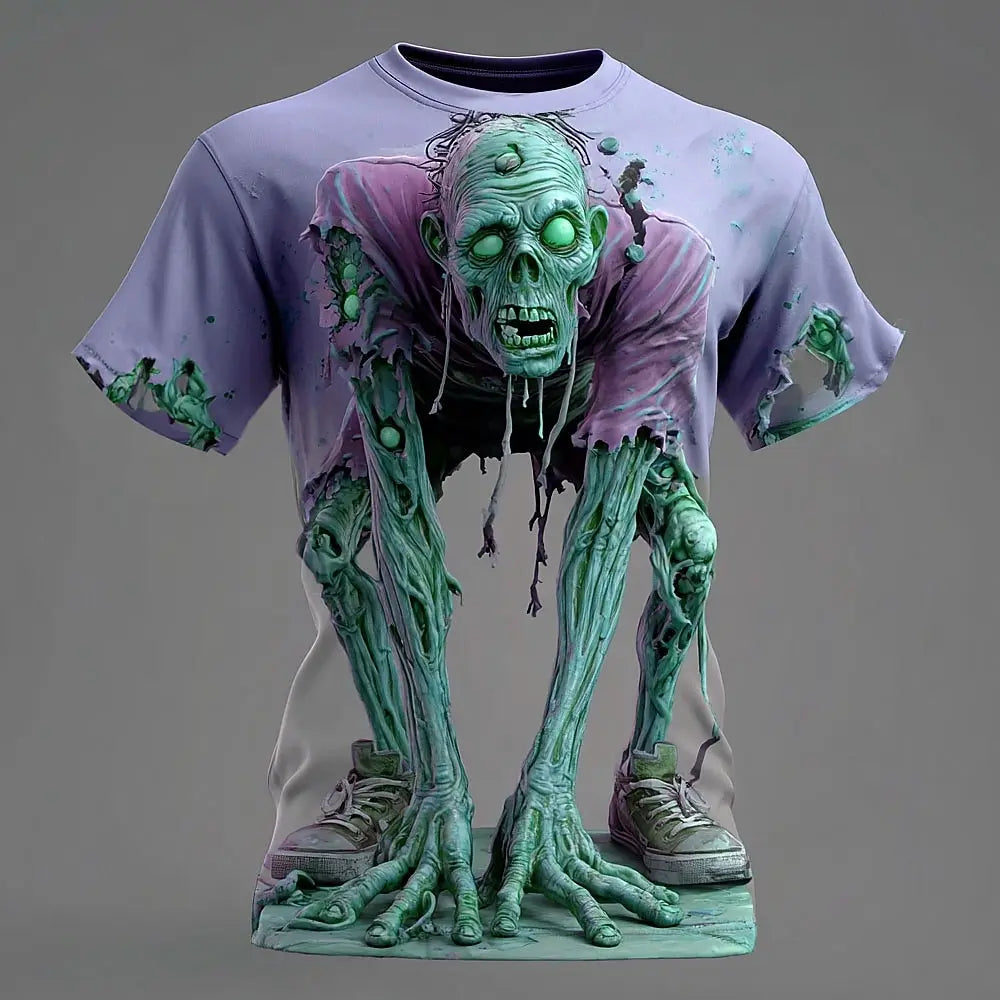 Men's 3D Zombie Halloween T-Shirt - Horror Visual Illusion Short Sleeve Casual Streetwear