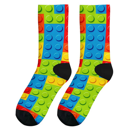 Building Block Novelty Socks - Fun Harajuku Hip-Hop Crew Compression Socks for Party Gifts