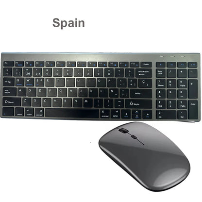 Gray Bluetooth 5.0 & 2.4G Wireless Keyboard Mouse Combo – Rechargeable Full Size Keyboard for Notebook & Laptop