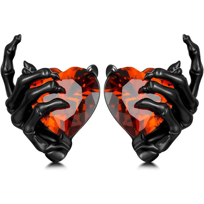 Fashionable Retro Halloween Earrings – Dark Series Ghost Hand and Love Earnail Design for Women