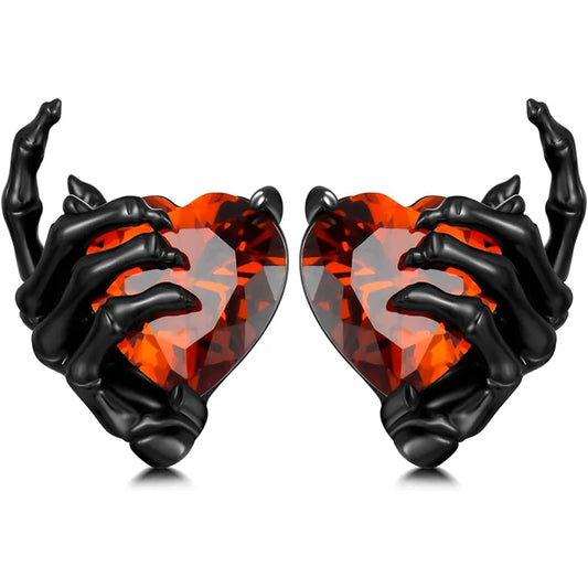 Fashionable Retro Halloween Earrings – Dark Series Ghost Hand and Love Earnail Design for Women