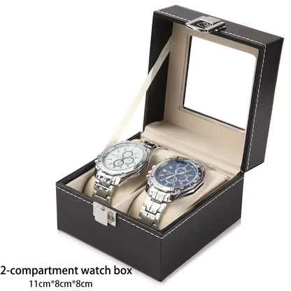 PU Leather Watch Display Box — Glass Top Storage Organizer with Slots for Men’s Watches, Perfect Gift