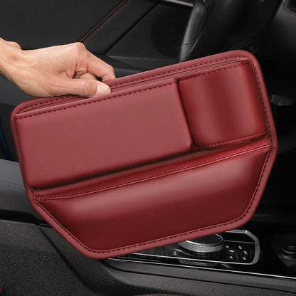 Leather Car Seat Gap Organizer – Multifunction Console Crevice Filler, Side Storage Box with Cup Holder, Car Interior Storage Pocket