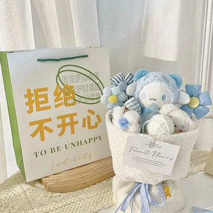 Sanrio Hello Kitty & Friends Plush Doll Bouquet – Cute Cartoon Cinnamoroll, Kuromi, My Melody Toys for Flower Girls & Kids – Perfect Holiday Gift