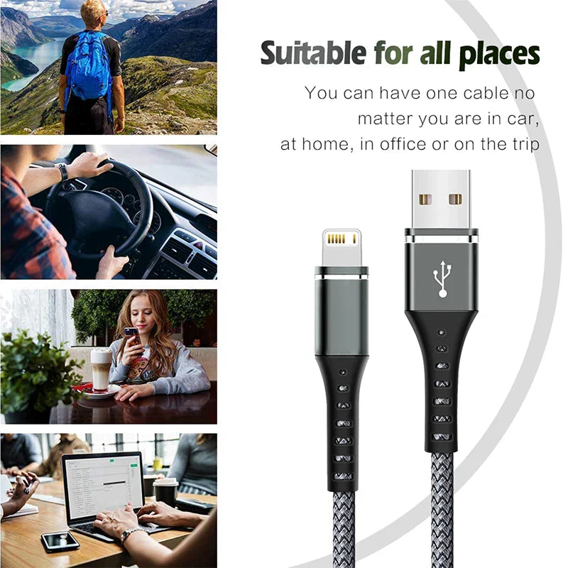 Original Lightning Cable USB – Fast Charging Wire for iPhone 14-6S Plus, X, XR, XS, 13, 12, 11 Pro Max, SE, Nylon Braided Charger Cord