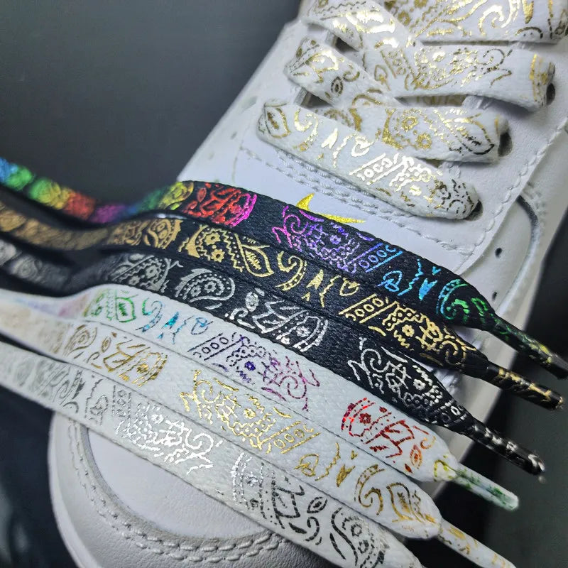 Gilding Flat Shoe Laces - Cashew Flower Hand-Painted Shoelaces for Sneakers, Basketball & Tennis Shoestrings