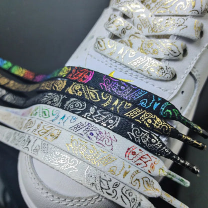 Gilding Flat Shoe Laces - Cashew Flower Hand-Painted Shoelaces for Sneakers, Basketball & Tennis Shoestrings