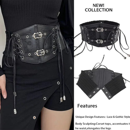 Retro Gothic Corset Belt - Elastic Lace Pin Buckle Waist Belt for Women's Dresses & Shirts
