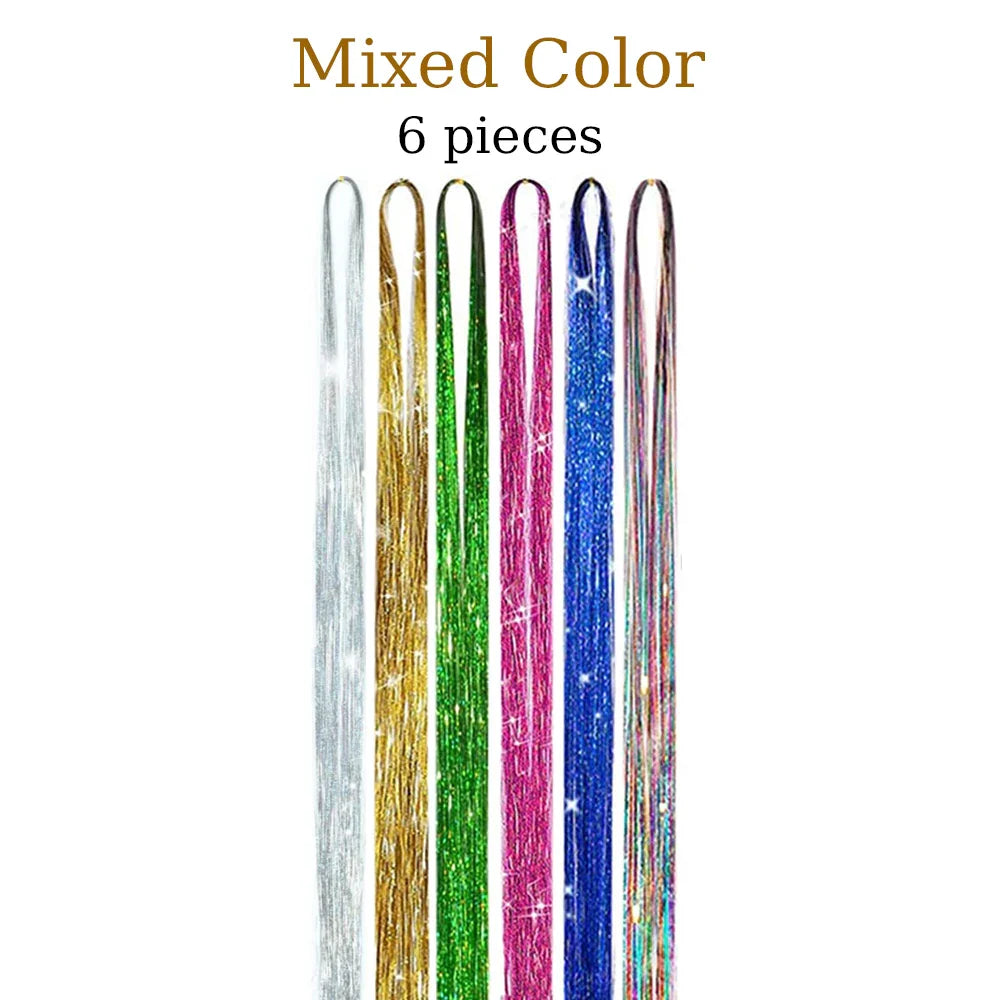 48-Inch Hair Tinsel Kit – 1200 Strands, 12 Colors Sparkling Fairy Hair Extensions with Tool