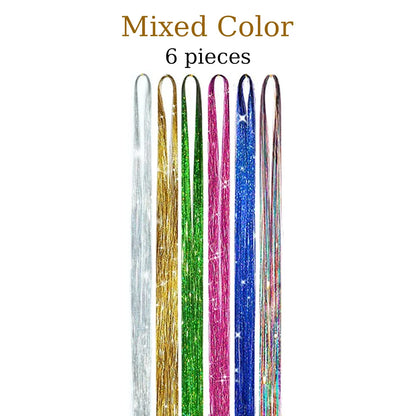 48-Inch Hair Tinsel Kit – 1200 Strands, 12 Colors Sparkling Fairy Hair Extensions with Tool