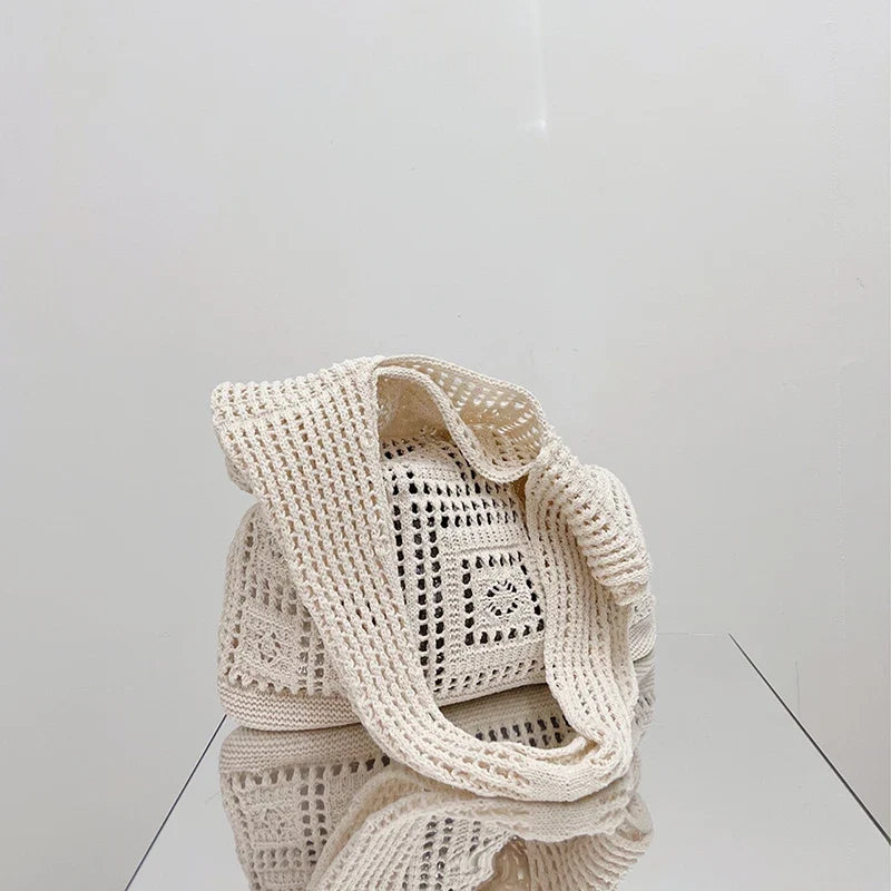 Women’s Crochet Tote Bag - Hollow Knitted Shoulder Handbag for Casual Shopping & Everyday Style