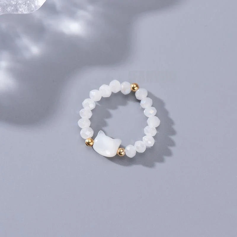 Cat Shape Bead Rings - Minimalist Black & White Finger Toy Rings for Men & Women Party Jewelry Accessories