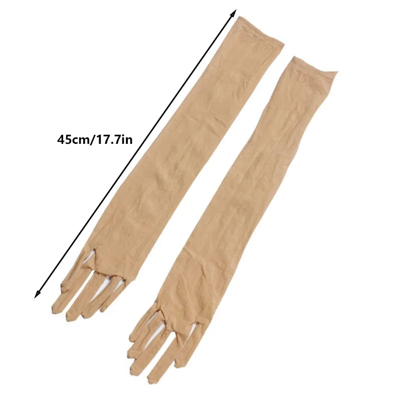Ultra-Thin Solid Nylon Seamless Stocking Gloves – High Elasticity Long Sun Protection Women’s Dance, Party, Nightclub & Cosplay Accessories