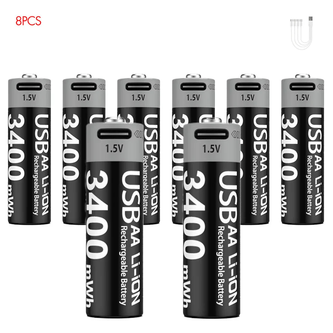 MATOV USB Rechargeable Li-ion AA 3400mWh & AAA 1100mWh 1.5V Batteries Pack