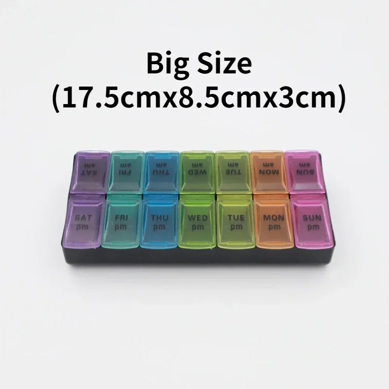 Weekly Travel Pill Organizer Box – 7-Day Portable Medicine & Vitamin Storage with 14 Grid Compartments