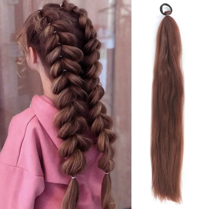 26" Synthetic Ponytail Extension - Long Straight Ombre Pink Purple Blue Hair with Elastic Tie