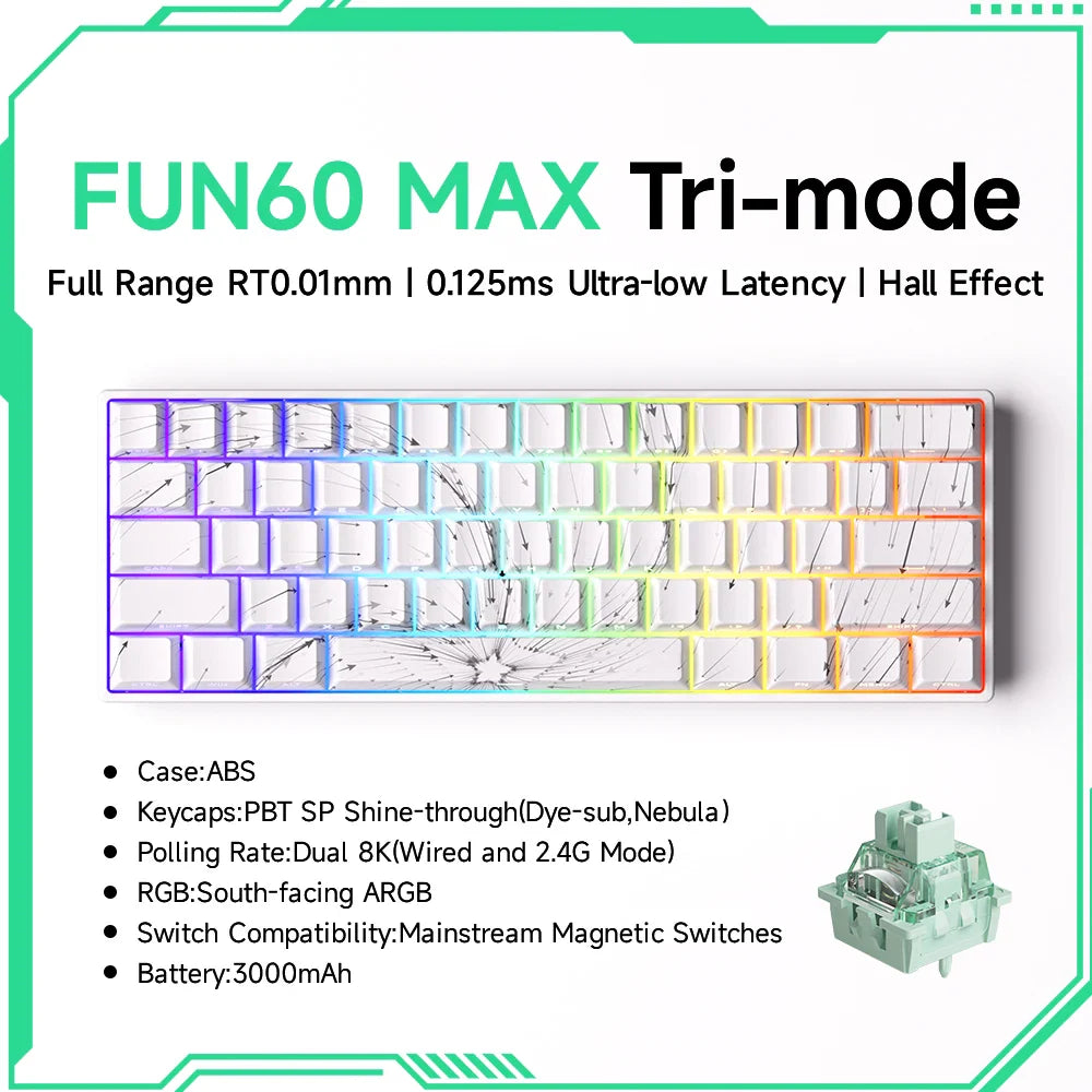 Akko MonsGeek FUN60 60% Mechanical Gaming Keyboard – Magnetic Switch, 8K Rapid Trigger, ARGB HE/TMR Custom Keyboard
