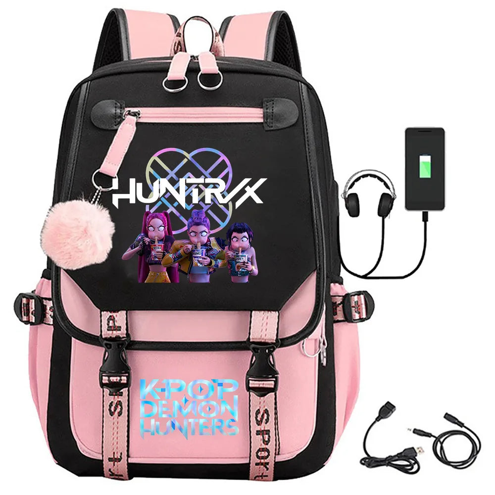 KPop Demon Hunters Print Backpack — Large Capacity School Bag for Rumi, Mira & Zoey Fans, Casual Canvas Travel & Bookbag