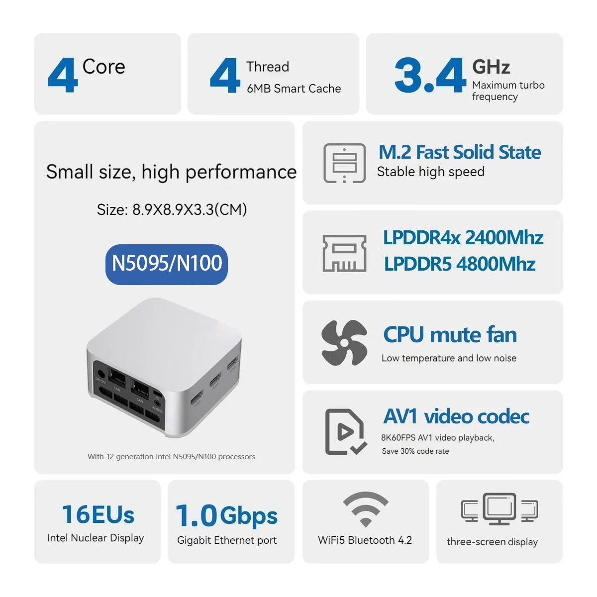 FIREBAT T8 Pro Plus Mini PC — Intel Celeron N5095/N100 Desktop, 8GB/16GB RAM, 256GB/512GB Storage, DDR4/DDR5, WiFi5 & BT4.2 Gaming Computer