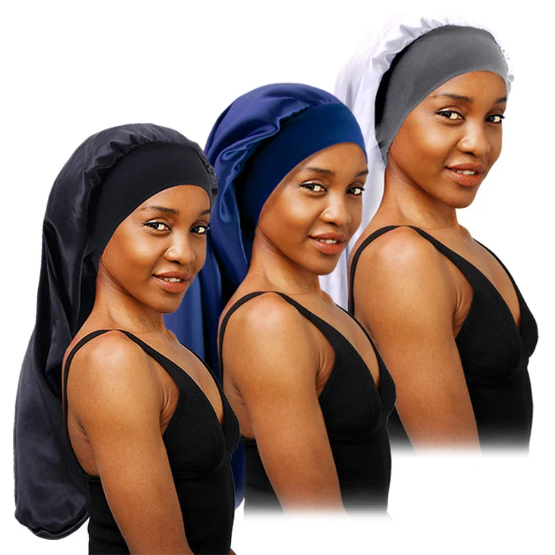 Long Satin Sleep Bonnet for Women — Silky Hair Care Cap with Wide Elastic Band for Braids, Curly & Natural Hair