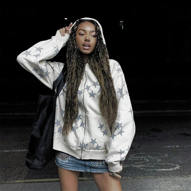 Y2K Star Print Hoodie Set - Harajuku Loose Streetwear Sweatshirt & Sweatpants