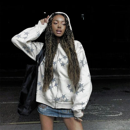 Y2K Star Print Hoodie Set - Harajuku Loose Streetwear Sweatshirt & Sweatpants