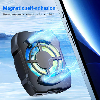Portable Rechargeable Phone Cooler – Wireless Magnetic Cooling Fan with Blue Light & 3-Speed Adjustable Mobile Heat Radiator