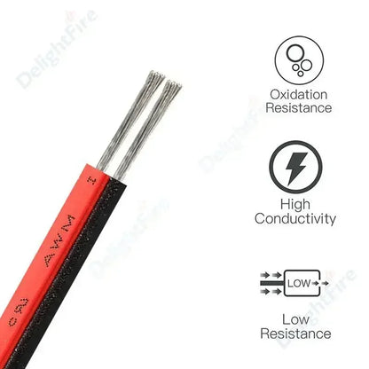 2-PIN Electrical Wire – Tinned Copper PVC Insulated Red & Black Cable for LED Strip Light Extension, 18/26/28 AWG