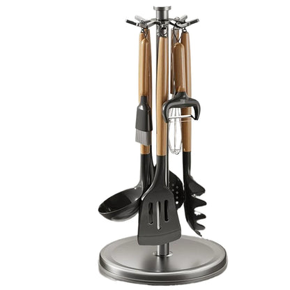 Rotating Kitchen Utensil Stand — 8-Hook Countertop Organizer for Cooking Tools