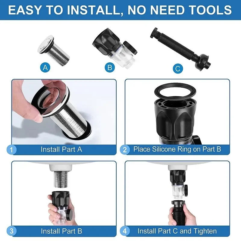 Flip-Top Kitchen Sink Drain - Retractable Deodorizing Filter - Flexible Downspout for Bathroom Sink - Anti-Clogging Kitchen Accessories